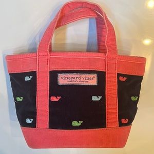 Vineyard Vines Micro Corduroy Canvas Tote Bag Multicolor Whales Pink Blue